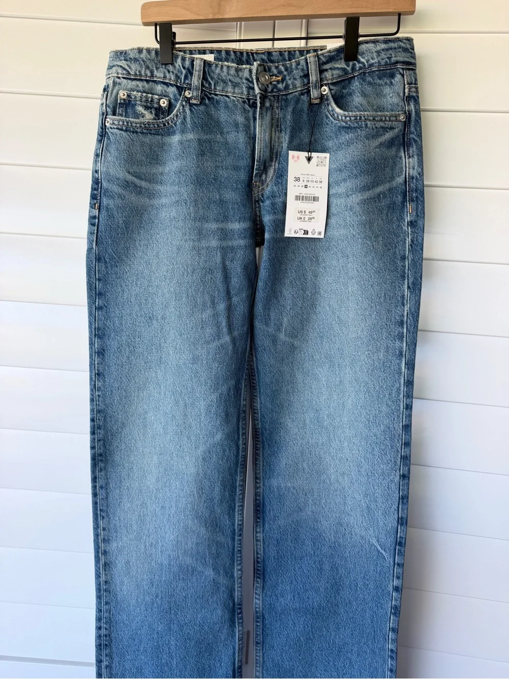 Zara Women's Straight Low-Rise Jeans - Blue Denim